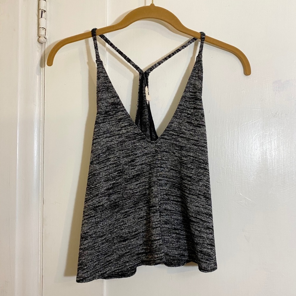 Aritzia Wilfred Free Black Marled Cropped Tank Top